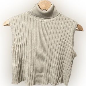 Beige Ribbed Sleeveless Cropped Turtleneck